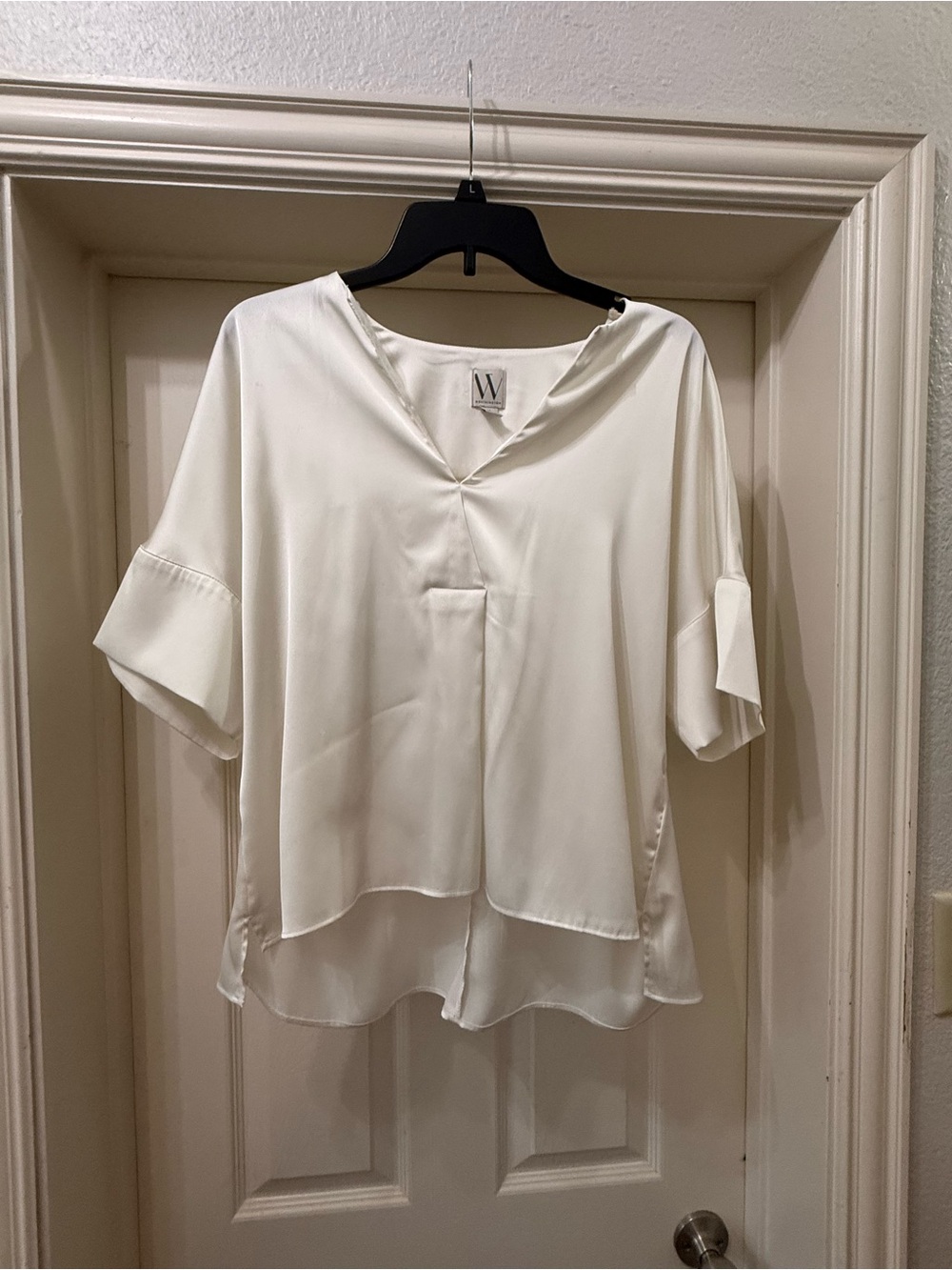 Worthington Cream V-Neck Layered Short Sleeve Blouse